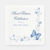 Serviette En Papier Bleu papillons & torchons doux 16 (Devant)