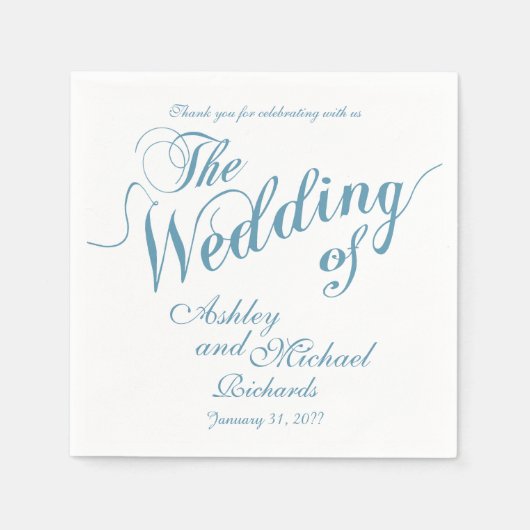Serviette En Papier bleu pastel & blanc mariage (Devant)