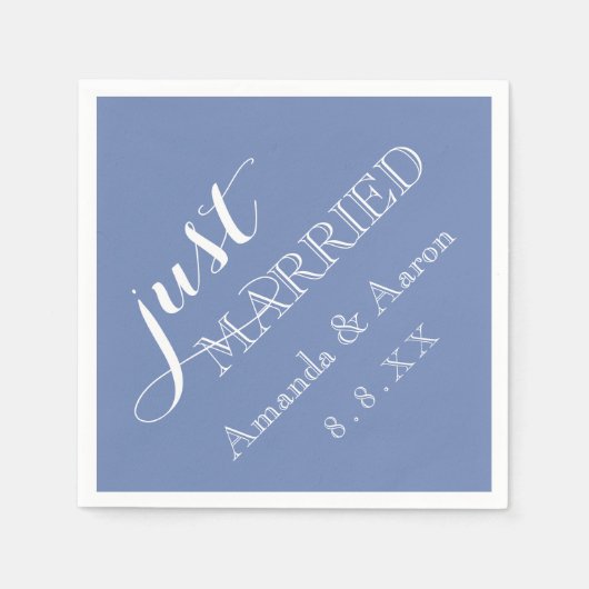 Serviette En Papier Bleu Pastel Blanc Simple Classique Juste Marié (Devant)