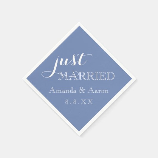 Serviette En Papier Bleu Pastel Blanc Simple Classique Juste Marié (Coin)