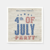 Serviette En Papier Bleu patriotique étoiles rouges rayures | 4 JUILLE (Devant)