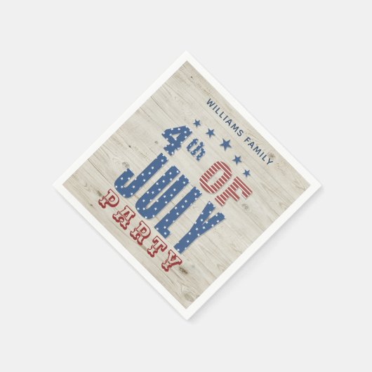 Serviette En Papier Bleu patriotique étoiles rouges rayures | 4 JUILLE (Coin)