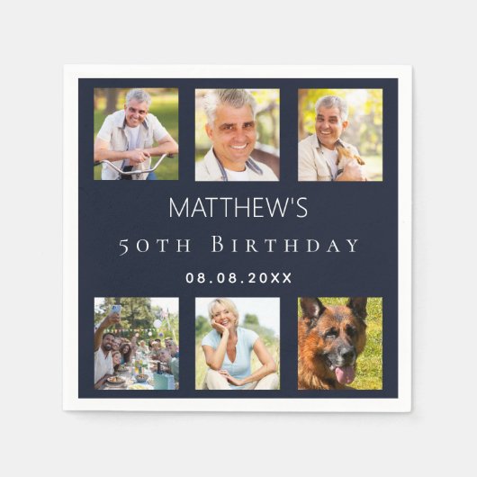 Serviette En Papier Bleu photo collage fête d'anniversaire (Devant)