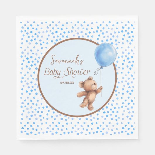 Serviette En Papier Bleu Polka Dot Teddy Bear Balloon Baby shower (Devant)