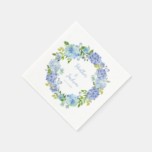Serviette en papier bleu pour mariage à motif flor (Coin)