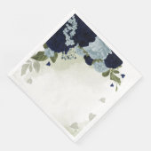 Serviette En Papier bleu poussiéreux et bleu marine fleurs verdure (Coin)