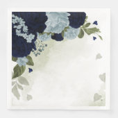 Serviette En Papier bleu poussiéreux et bleu marine fleurs verdure (Devant)