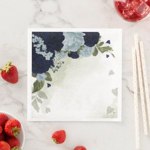Serviette En Papier bleu poussiéreux et fleurs bleu marine verdure