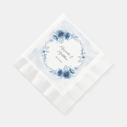 Serviette En Papier Bleu poussiéreux et Mariage floral marine (Coin)