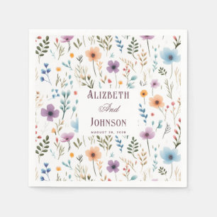 Serviette En Papier Bleu poussiéreux et roses rustiques de mariage de