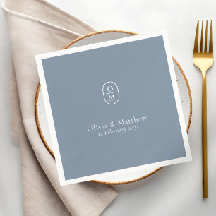 Serviette En Papier Bleu Poussiéreux Monogramme de Mariage Chic Mode
