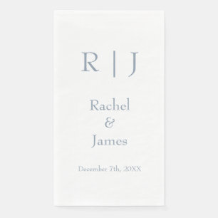 Serviette En Papier Bleu Poussiéreux Monogrammes Nom Simple Mariage Mi