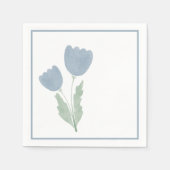 Serviette En Papier Bleu Poussiéreux Simple Fleur Aquarelle (Devant)