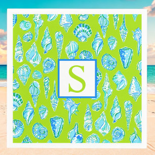Serviette En Papier Bleu Prépa Blanc Coquillages Lime Vert Côtiers