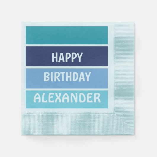 Serviette En Papier Bleu rayé Joyeux Anniversaire (Devant)