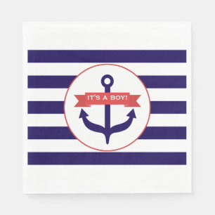 Serviette En Papier Bleu rayures + Baby shower Ancre garçon