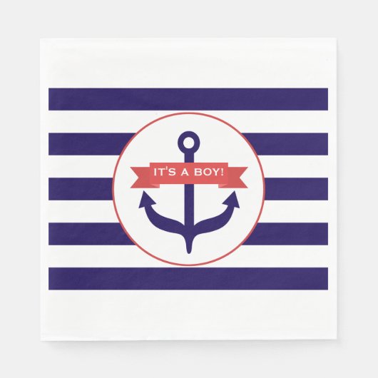 Serviette En Papier Bleu rayures + Baby shower Ancre garçon (Devant)