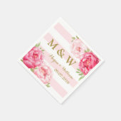 Serviette En Papier Bleu rayures rose Mariage d'aquarelle Monogramme (Coin)