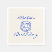 Serviette En Papier Bleu rétro 30ème Main Drawn Cake Milestone Anniver (Devant)
