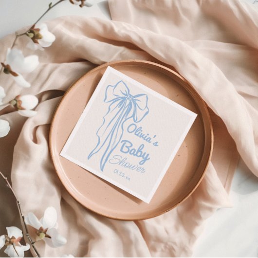 Serviette En Papier Bleu Rétro Main Écrite Bow Tirée Bébé Garçon Douch