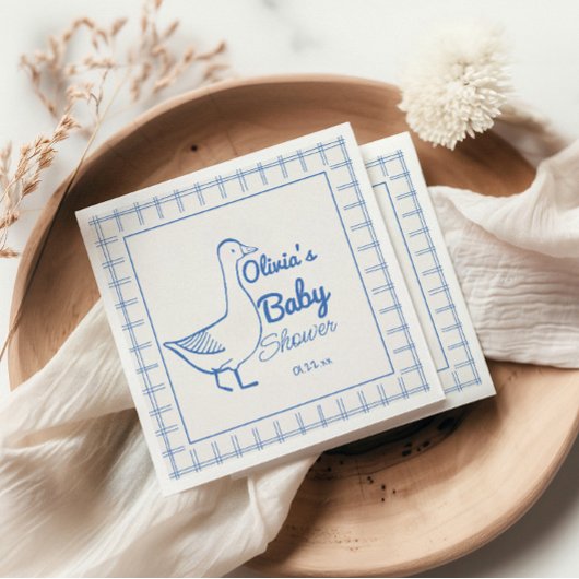 Serviette En Papier Bleu Rétro Silly Goose Main Tirée Baby Boy Douche