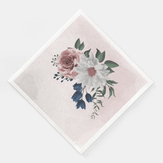Serviette En Papier bleu rose blanc vert fleuri mariage (Coin)