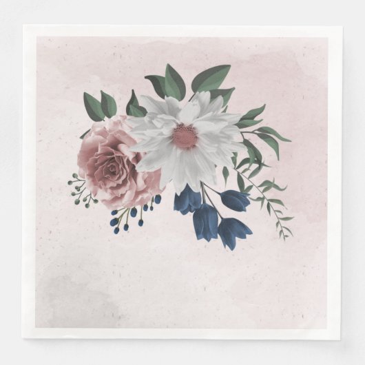Serviette En Papier bleu rose blanc vert fleuri mariage (Devant)
