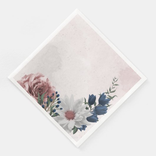 Serviette En Papier bleu rose blanc vert fleuri mariage (Coin)