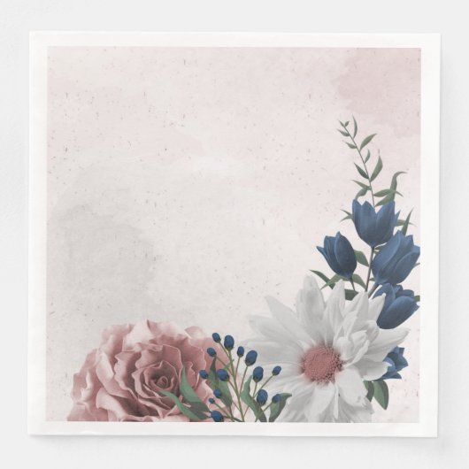 Serviette En Papier bleu rose blanc vert fleuri mariage (Devant)