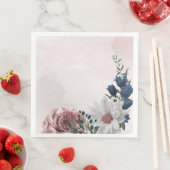 Serviette En Papier bleu rose blanc vert fleuri mariage (En situation)
