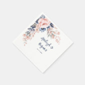 Serviette En Papier Bleu rose Floral Script Mariage Papier botanique (Coin)