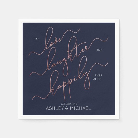 Serviette En Papier Bleu Rose Gold Fiançailles Joyeux Jamais Après (Devant)