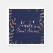 Serviette En Papier Bleu & Rose Gold Glam Botanique Mariage élégant (Devant)