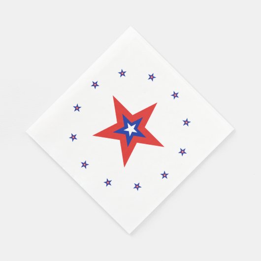 Serviette En Papier Bleu/Rouge/Blanc Étoile Anneau + Rouge/Bleu/Blanc  (Coin)