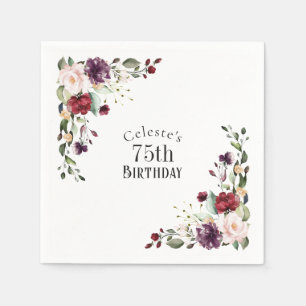 Serviette En Papier Bleu rouge et violet élégant Floral 75e anniversai