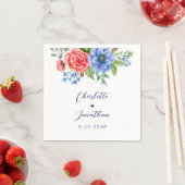 Serviette En Papier Bleu Rouge Floral Monogramme Mariage patriotique (En situation)