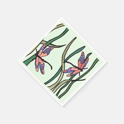 Serviette En Papier Bleu rouge mignon et Feuilles verts (Coin)