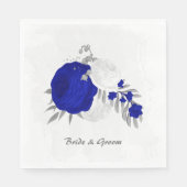 Serviette En Papier bleu royal et fleurs blanches argent (Devant)