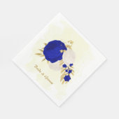 Serviette En Papier bleu royal et fleurs blanches or (Coin)