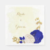 Serviette En Papier bleu royal et fleurs blanches or mariage (Devant)