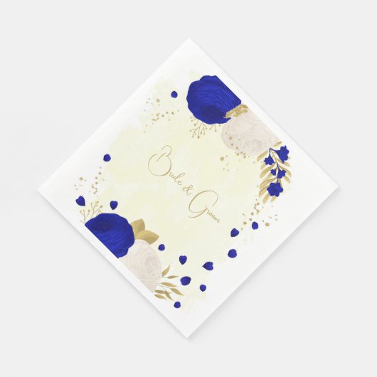 Serviette En Papier bleu royal et fleurs blanches or mariage (Coin)