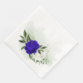 Serviette En Papier bleu royal et fleurs blanches verdure (Coin)