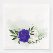 Serviette En Papier bleu royal et fleurs blanches verdure (Devant)