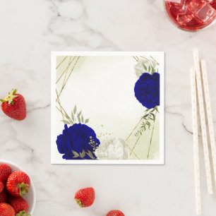Serviette En Papier bleu royal fleurs blanches mariage