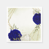 Serviette En Papier bleu royal fleurs blanches mariage (Devant)