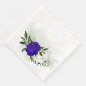 Serviette En Papier bleu royal & fleurs blanches verdure (Coin)