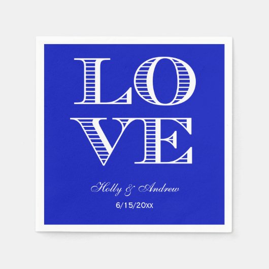 Serviette En Papier Bleu royal, Napkins AMOUR blanc (Devant)