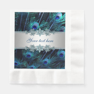 Serviette En Papier Bleu Royal Paon Argenté