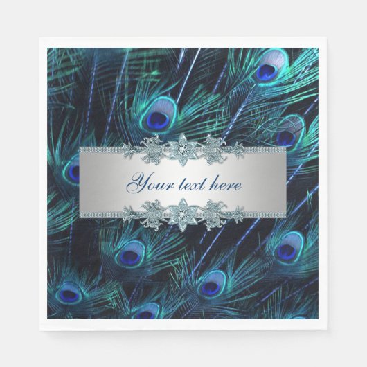 Serviette En Papier Bleu Royal Paon Argenté (Devant)
