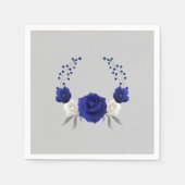 Serviette En Papier bleu royal rose blanc fleurs gris mariage (Devant)